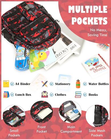 School Backpack for Boys Lightweight Bookbag for Kids Children Teens Elementary Middle School, Camo Boys Backpacks Back to School Gifts, Red in Kuwait