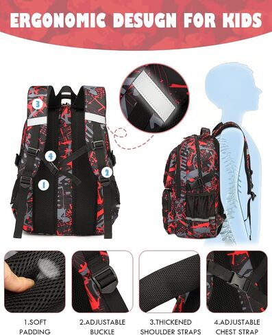 School Backpack for Boys Lightweight Bookbag for Kids Children Teens Elementary Middle School, Camo Boys Backpacks Back to School Gifts, Red in Kuwait