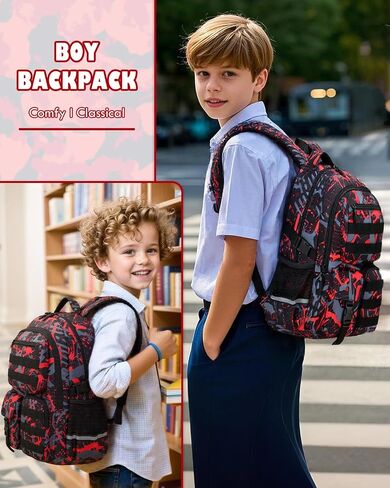 School Backpack for Boys Lightweight Bookbag for Kids Children Teens Elementary Middle School, Camo Boys Backpacks Back to School Gifts, Red in Kuwait
