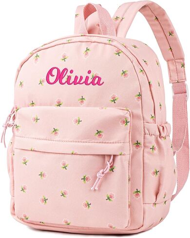 MT WORLD Floral Backpack Personalized Daycare Backpack with Name 16inch Flower Daypack with 2 Side Pockets & Spacious Interior Custom Daycare Bag for Overnight Daily Activities Birthday Gifts (Pink) in Saudi Arabia
