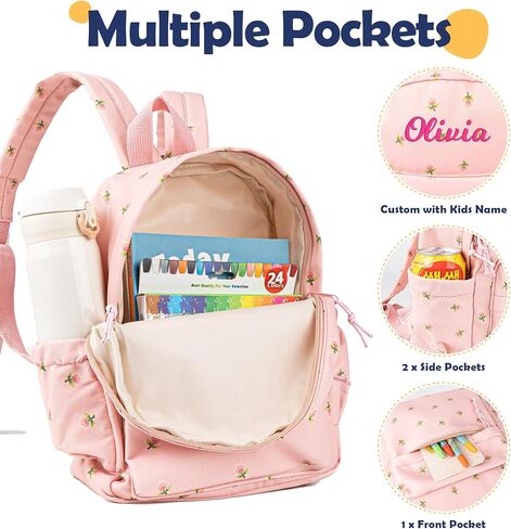 MT WORLD Floral Backpack Personalized Daycare Backpack with Name 16inch Flower Daypack with 2 Side Pockets & Spacious Interior Custom Daycare Bag for Overnight Daily Activities Birthday Gifts (Pink) in Saudi Arabia