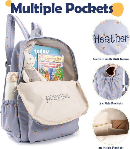 MT WORLD Floral Toddler Backpack Personalized Daycare Backpack Little Girls Daypack with Flower Custom Bookbag Gifts with Embroidered Name for School Overnigtht Daily Activities (Pink) in Saudi Arabia