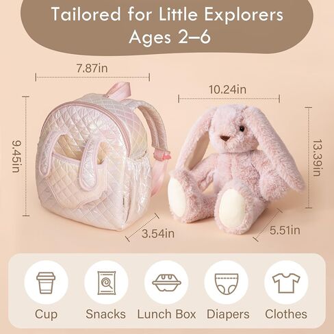 Moonkie Hug & Go™ Bunny Toddler Backpack – Soft Plush Bag with Detachable Toy for Girls Aged 2–4 | Perfect for Daycare | Travel & Birthday Gifts in Saudi Arabia