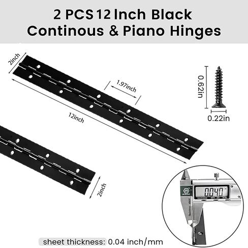 2PCS Heavy Duty Piano Hinge,18-Inch Black Continuous & Piano Hinges,0.05" Thickness,1.2" Open Width, Ideal for Folding Cabinet Doors, Black Stainless Furniture Hinges Includes 36pcs Screws in Saudi Arabia