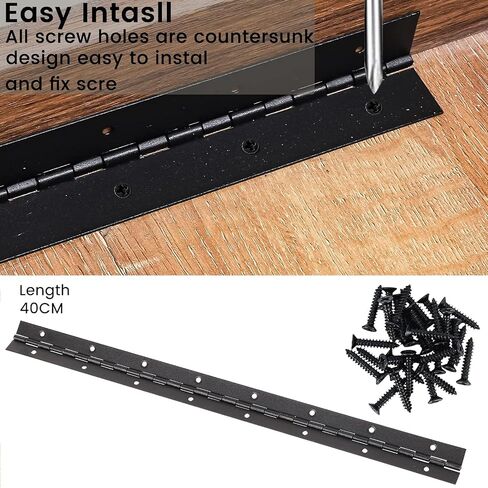 2PCS Heavy Duty Piano Hinge,18-Inch Black Continuous & Piano Hinges,0.05" Thickness,1.2" Open Width, Ideal for Folding Cabinet Doors, Black Stainless Furniture Hinges Includes 36pcs Screws in Saudi Arabia