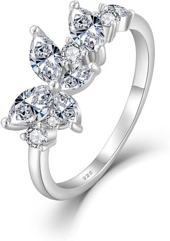 Moissanite Ring, D Color VVS1 Marquise Cut 925 Sterling Silver Promise Ring for Women Size 6-9,butterfly in Saudi Arabia