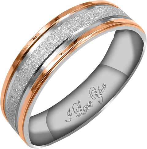Everstone Women's Sparkle 4MM & 6MM Flat Promise Ring Wedding Bands Titanium Ring Two Tone Color: Rose Gold & Sparkle Silver Engraved I Love You in Saudi Arabia