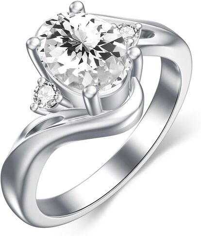 1.4ct Oval Birthstone Rings for Women 925 Sterling Silver Minimalist Created Zircon Rings Personalized Engraved Name Ring Birthday Promise Jewelry Gift for Women (with Gift Box) in Saudi Arabia