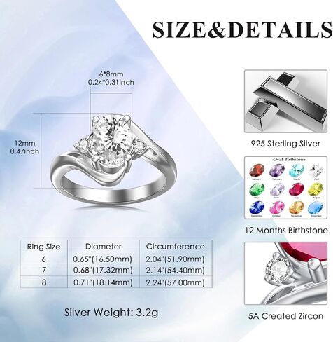 1.4ct Oval Birthstone Rings for Women 925 Sterling Silver Minimalist Created Zircon Rings Personalized Engraved Name Ring Birthday Promise Jewelry Gift for Women (with Gift Box) in Saudi Arabia