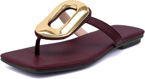 Flip Flops For Women Comfort Thong Flat Slide Sandals Summer Beach Open Square Toe Shoes with Metal Decoration Casual Fashion in Saudi Arabia