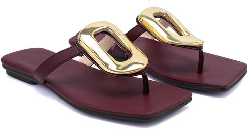 Flip Flops For Women Comfort Thong Flat Slide Sandals Summer Beach Open Square Toe Shoes with Metal Decoration Casual Fashion in Saudi Arabia