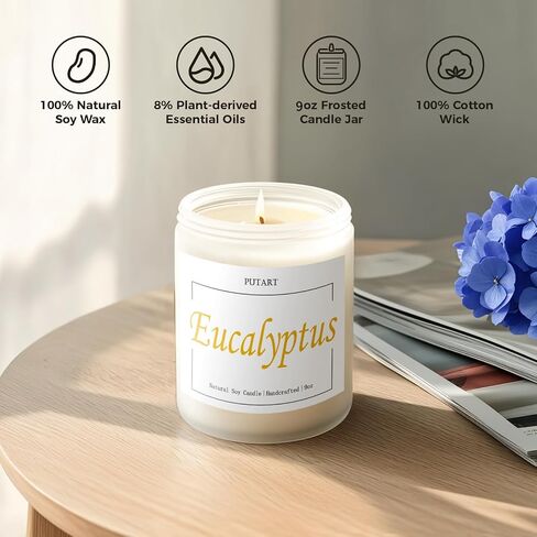 Eucalyptus Mint Highly Scented Candles, Natural Soy Aromatherapy Organic Non Toxic Candles with Long Lasting Burn, Luxury Essential Fragrance Jar Candle Gift for Birthday, Housewarming (9oz) in Saudi Arabia