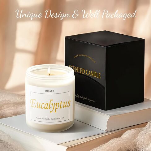 Eucalyptus Mint Highly Scented Candles, Natural Soy Aromatherapy Organic Non Toxic Candles with Long Lasting Burn, Luxury Essential Fragrance Jar Candle Gift for Birthday, Housewarming (9oz) in Saudi Arabia