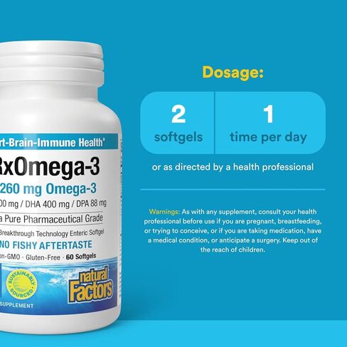 Natural Factors RxOmega-3, Natural Support for Heart Health with DHA and EPA, Daily Dietary Supplement, 60 Softgels in Saudi Arabia