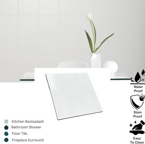 Tenedos 8x8 Subway Square Porcelain Floor Wall Tile Matte Finish for Backsplash Kitchen, Accent Decor, Bathroom Shower Tile (White, 1 Piece) in Saudi Arabia