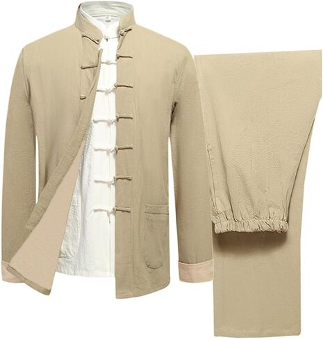 Gvilty Mens Classic Kung Fu Arts Arts Set من 3 - Cotton Linen Tai chi uniform tang suit bants in Kuwait