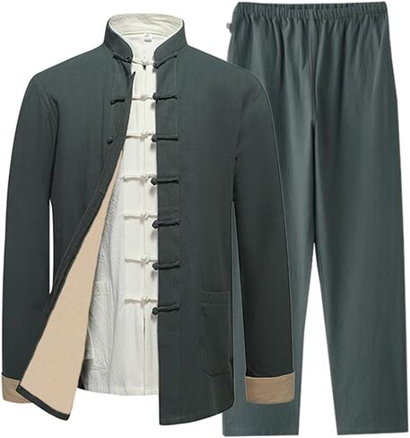 Gvilty Mens Classic Kung Fu Arts Arts Set من 3 - Cotton Linen Tai chi uniform tang suit bants in Kuwait