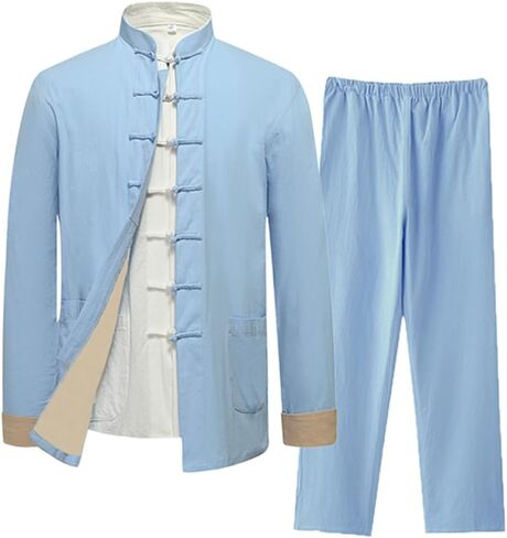 Gvilty Mens Classic Kung Fu Arts Arts Set من 3 - Cotton Linen Tai chi uniform tang suit bants in Kuwait