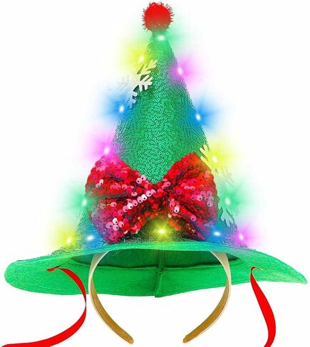DRESBE Light Up Christmas Ugly Hat LED Xmas Bow Headband Sparkly Snowflake Costume Hair Accessories for Women in Saudi Arabia
