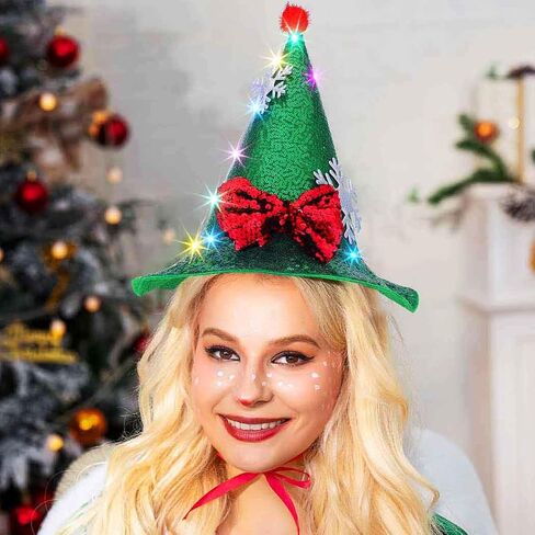 DRESBE Light Up Christmas Ugly Hat LED Xmas Bow Headband Sparkly Snowflake Costume Hair Accessories for Women in Saudi Arabia