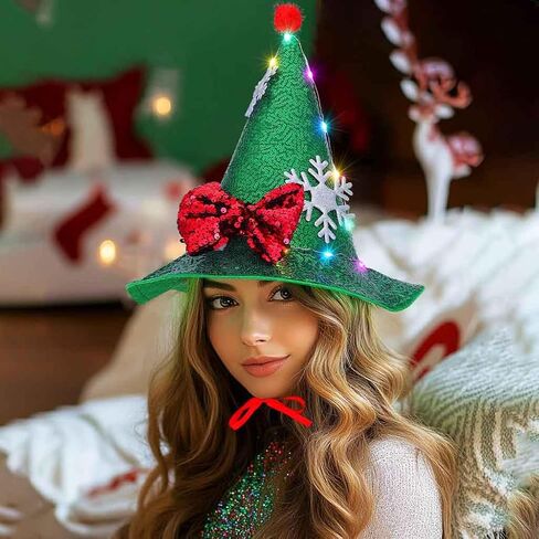 DRESBE Light Up Christmas Ugly Hat LED Xmas Bow Headband Sparkly Snowflake Costume Hair Accessories for Women in Saudi Arabia
