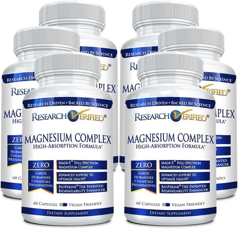 Research Verified Magnesium Complex - Brain, Muscle and Nerve Support - Magnesium Bisglycinate, Malate, Citrate, and Oxide - Bioperine - 60 Capsules - Vegan in Saudi Arabia