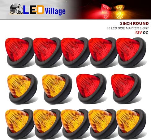 2 Inch Amber LED 12V DC Round Side Marker Beehive Cone Lights Trailer for Truck Lorry Cabin Bus Pickup with Rubber Grommets OL12 [Pack of 7] in Kuwait