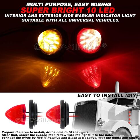 2 Inch Amber LED 12V DC Round Side Marker Beehive Cone Lights Trailer for Truck Lorry Cabin Bus Pickup with Rubber Grommets OL12 [Pack of 7] in Kuwait