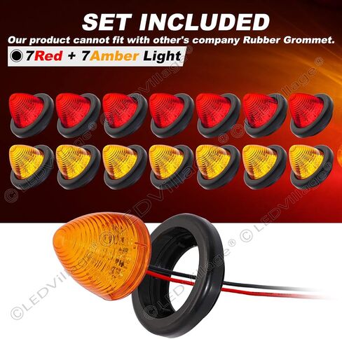 2 Inch Amber LED 12V DC Round Side Marker Beehive Cone Lights Trailer for Truck Lorry Cabin Bus Pickup with Rubber Grommets OL12 [Pack of 7] in Kuwait
