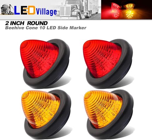 2 Inch Amber LED 12V DC Round Side Marker Beehive Cone Lights Trailer for Truck Lorry Cabin Bus Pickup with Rubber Grommets OL12 [Pack of 7] in Kuwait