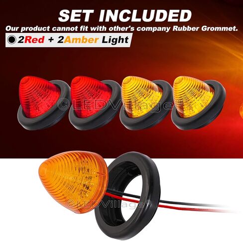 2 Inch Amber LED 12V DC Round Side Marker Beehive Cone Lights Trailer for Truck Lorry Cabin Bus Pickup with Rubber Grommets OL12 [Pack of 7] in Kuwait