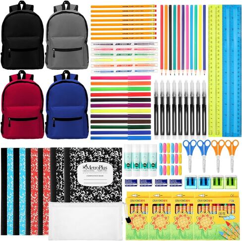4 Sets Back to School Essentials Bulk Includes Schoolbag Gel Pen Colored Pencils Crayons Pencils Notebook Sharpener Scissors Glue Eraser Pencil Case Watercolor Pencil Highlighter in Saudi Arabia