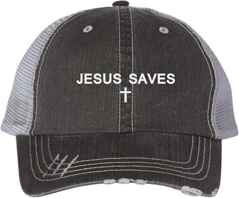 Go All Out Jesus Saves Dad Deluxe Trucker Flatbill Baseball Structured Embroidered Hat in Saudi Arabia