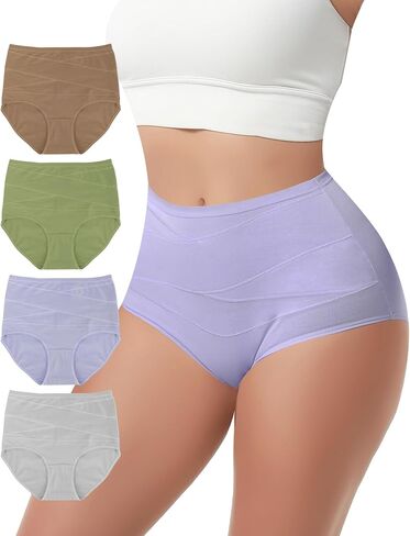 Women's Cotton Underwear High Waisted Tummy Control Ladies Panties Soft Stretch Full Coverage Briefs 4 Pack in Kuwait