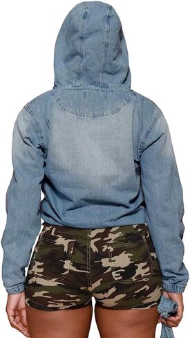 بنسف نساء نصف Zip Denim Hoodie Pullover Stack in Saudi Arabia