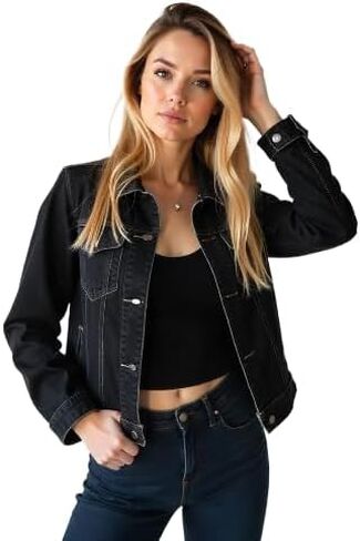 Juicy Trendz Women's Fashion Denim Jacket – Classic Blue Jean, Button-Down, Stretch, Long Sleeves, Stylish Outerwear in Kuwait