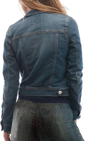 Juicy Trendz Women's Fashion Denim Jacket – Classic Blue Jean, Button-Down, Stretch, Long Sleeves, Stylish Outerwear in Kuwait