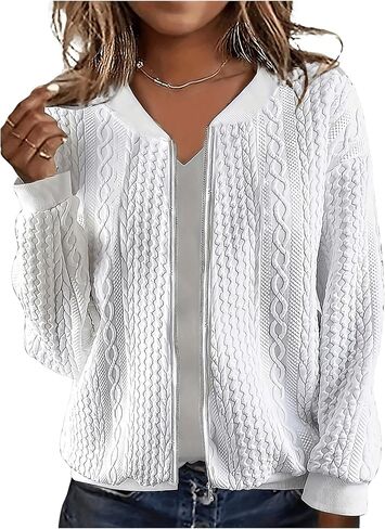 Verdusa Women's Cable Knit Zip Up Jacket Long Sleeve Baseball Collar Casual Bomber Jackets in Saudi Arabia