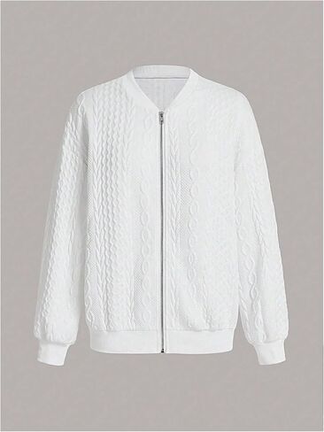 Verdusa Women's Cable Knit Zip Up Jacket Long Sleeve Baseball Collar Casual Bomber Jackets in Saudi Arabia