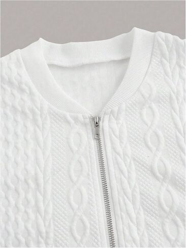 Verdusa Women's Cable Knit Zip Up Jacket Long Sleeve Baseball Collar Casual Bomber Jackets in Saudi Arabia