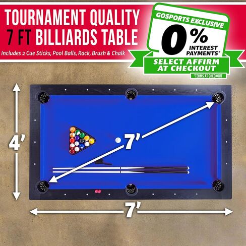 GoSports 7 ft Pool Table with Wood Finish - Modern Billiards Table with 2 Cue Sticks, Balls, Rack, Felt Brush and Chalk - Choose Your Style in Kuwait