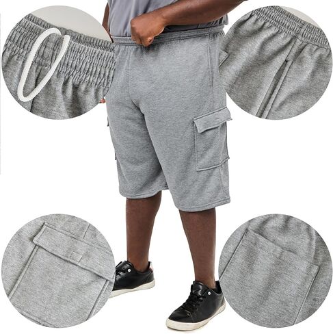 JC Distro USA MENT -MENCE MENT BIG & TALLWIGHT FLEECE CARGO القيعان - سروال رياضي وسراويل قصيرة ، 3xl كبيرة إلى 7XL in Kuwait