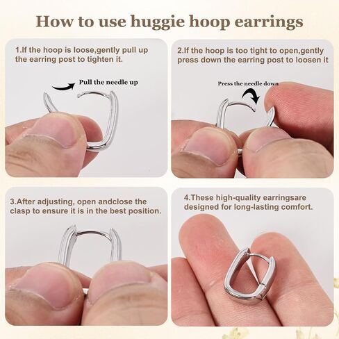 Sterling Silver Hoop Earrings for Women | Chunky Gold Hoops Earrings Hypoallergenic Small Huggie Earrings Set for Mulpitle Piercing Lightweight Square/Oval/Cubic Zirconia in Kuwait