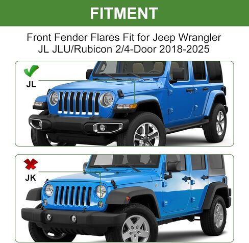 Frend Fender Flares مع الأضواء المتوافقة مع Jeep Wrangler JL JLU/RUBICON 2/4-DOOR 2018-2024 TOP TOP TOP in Kuwait