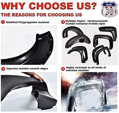 PIT66 4 Pcs Fender Flares, Compatible With 2009-2014 Ford F150 Styleside(NOT For Platinum and Raptor models), Wheel Flares Set Paintable Riveted Smooth Matte Black Pocket Style in Saudi Arabia