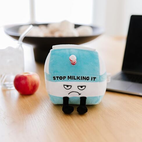 Milking It Plushie, Funny Meme Gag Gift, Comical Plush Collectible, Stocking Stuffer Present, Great for Emotional Support, Fun Desk Accessory, Weighted Base for Display in Kuwait
