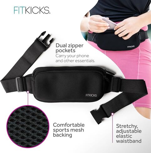 FITKICKS Fitzip Belt Bag and Crossbody Fanny Pack, Waist Pouch with Adjustable Strap - Black in Kuwait