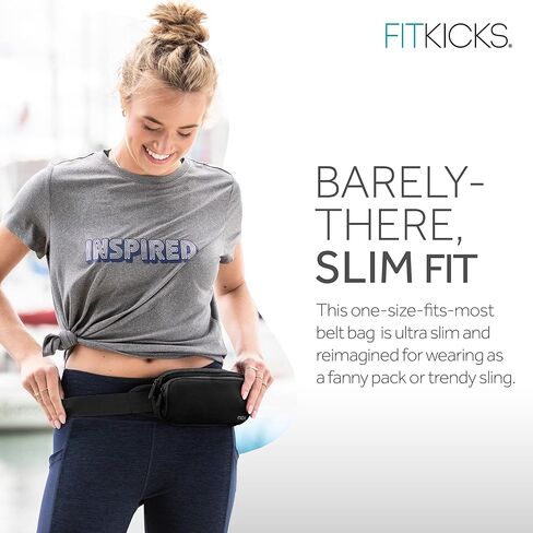 FITKICKS Fitzip Belt Bag and Crossbody Fanny Pack, Waist Pouch with Adjustable Strap - Black in Kuwait