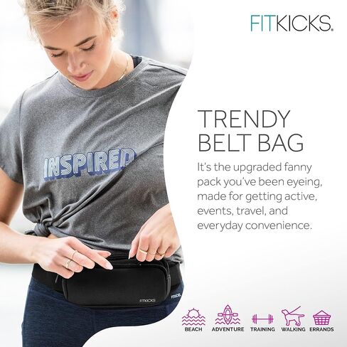 FITKICKS Fitzip Belt Bag and Crossbody Fanny Pack, Waist Pouch with Adjustable Strap - Black in Kuwait