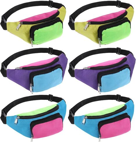 6 Pcs Retro 80s 90s Fanny Pack Retro Belt Bag 2 Pockets Neon Fanny Small Waist Packs for Jogging Traveling Party Costumes Holiday Festival 80s Theme Party in Saudi Arabia